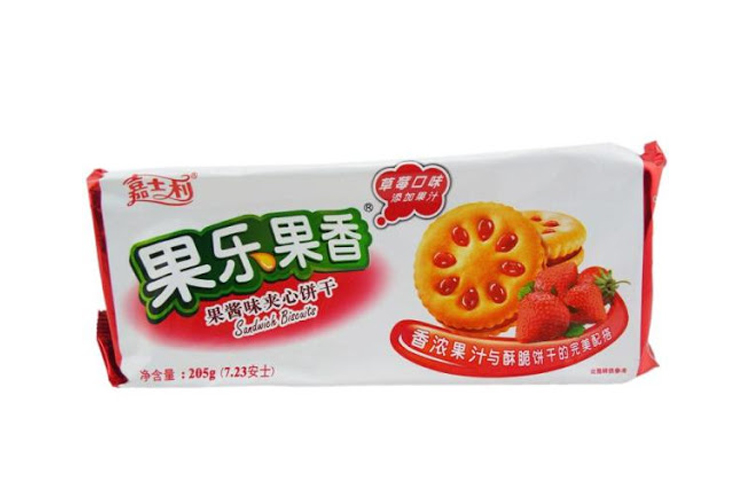 JIASHILI FRUIT SANWICH BISCUITS  STRAWBERRY 205G